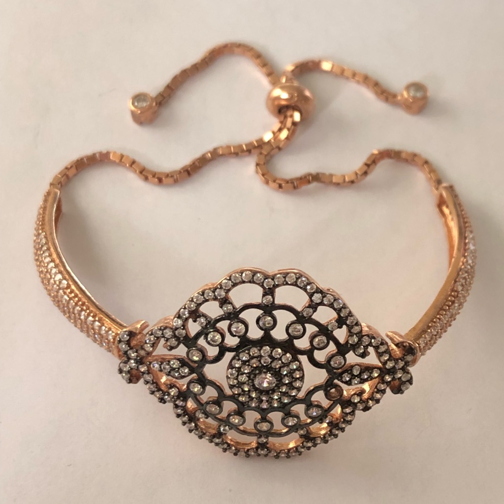 925 Silver Bracelet Cubic Zirconia Stones Bolo With Black Rhodium